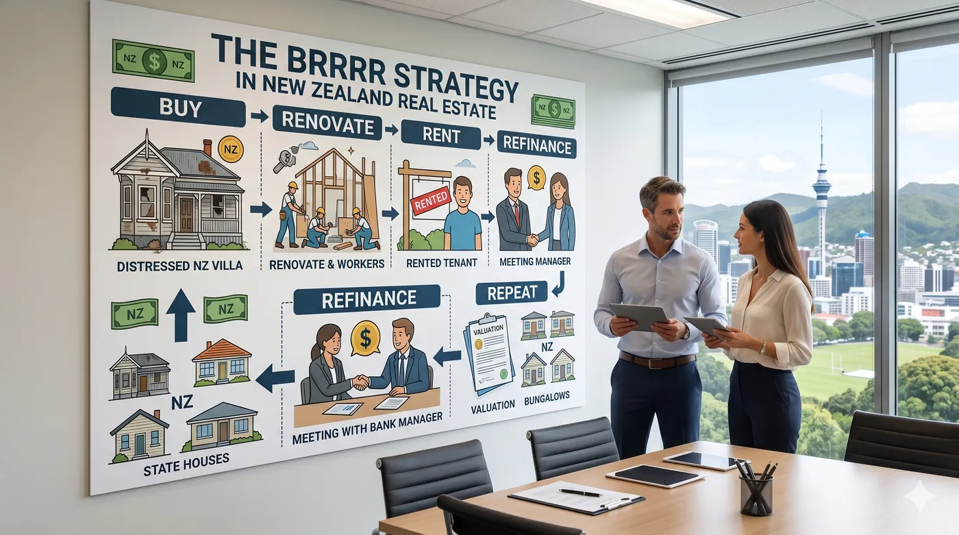 BRRRR property investment loop — buy, renovate, rent, refinance, repeat — NZ investor guide hero image